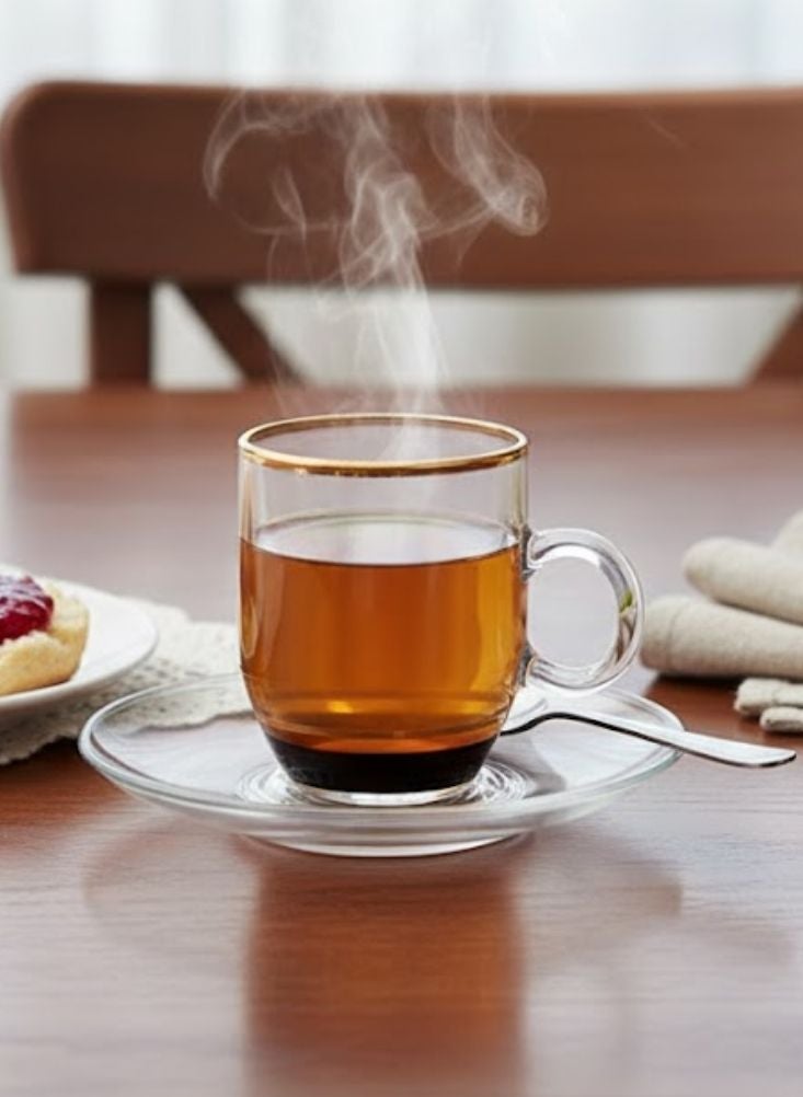 Premium Classic Gold Rim Glass Tea Cups Set – 12 Pcs Clear Tea Glasses for Daily & Festive Use - Image 3